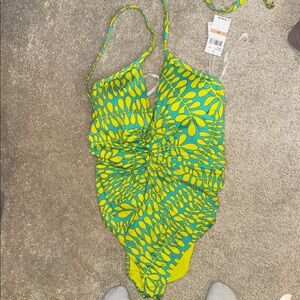 Trina Turk Vibrant Leaf Print Swimsuit